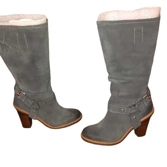 Talbots Shoes - Talbots Sallie2-M Shadow‎ Grey Suede Tall Harness Boots Block Heel WoMens 7.5M